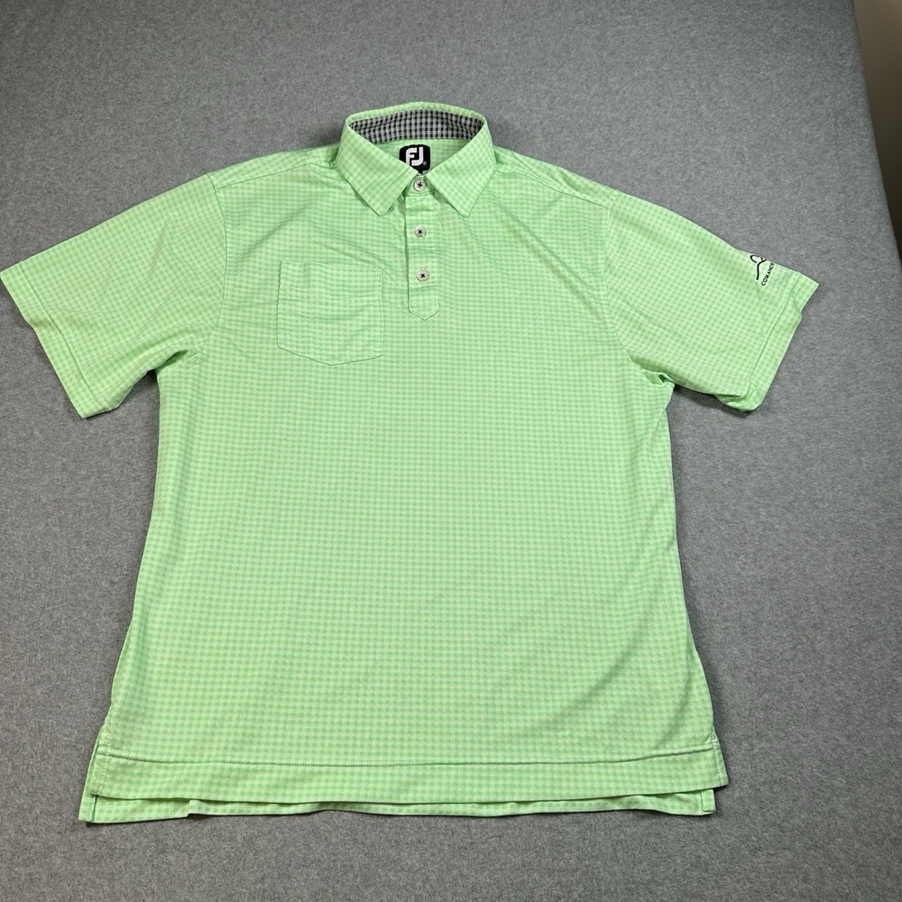 FootJoy FJ Comanche Trace Golf Polo Shirt Green Check Pocket Mens Medium